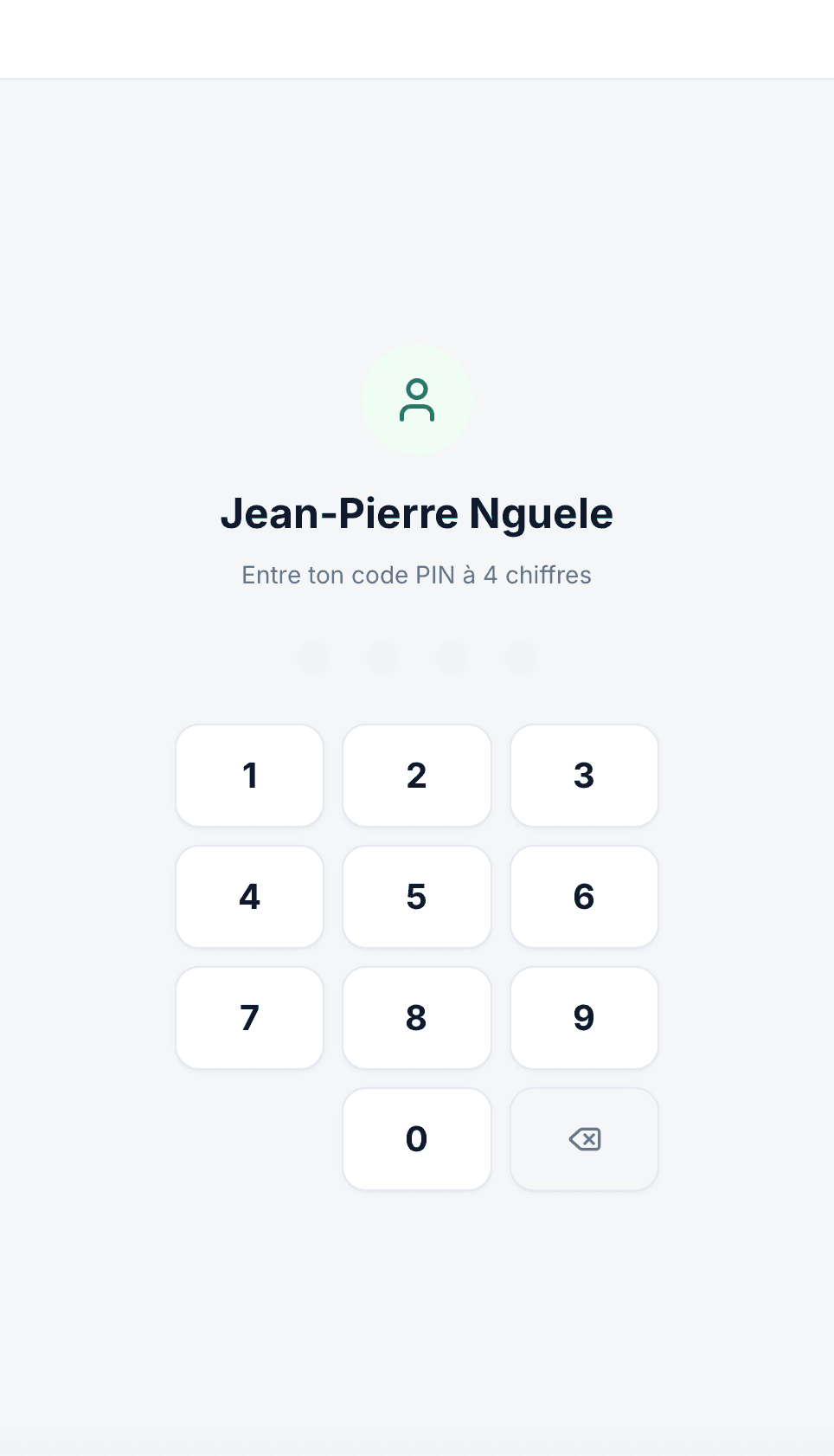 Ecran de connexion gerant BoutiquePilot : saisie du code PIN